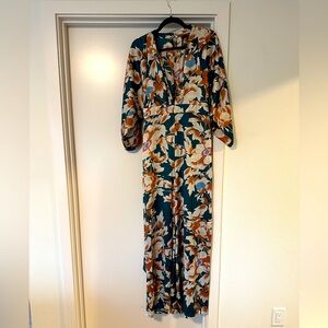 Teal Floral Print Wide-Leg Jumpsuit